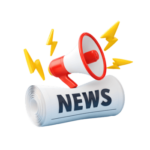 realistic 3d rendering news update with megaphone and lightning alert illustration png